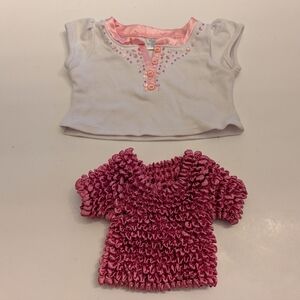 2 Build A Bear Shirts White And Pink with Sequin And Pink Ruffle Stretch Shirt